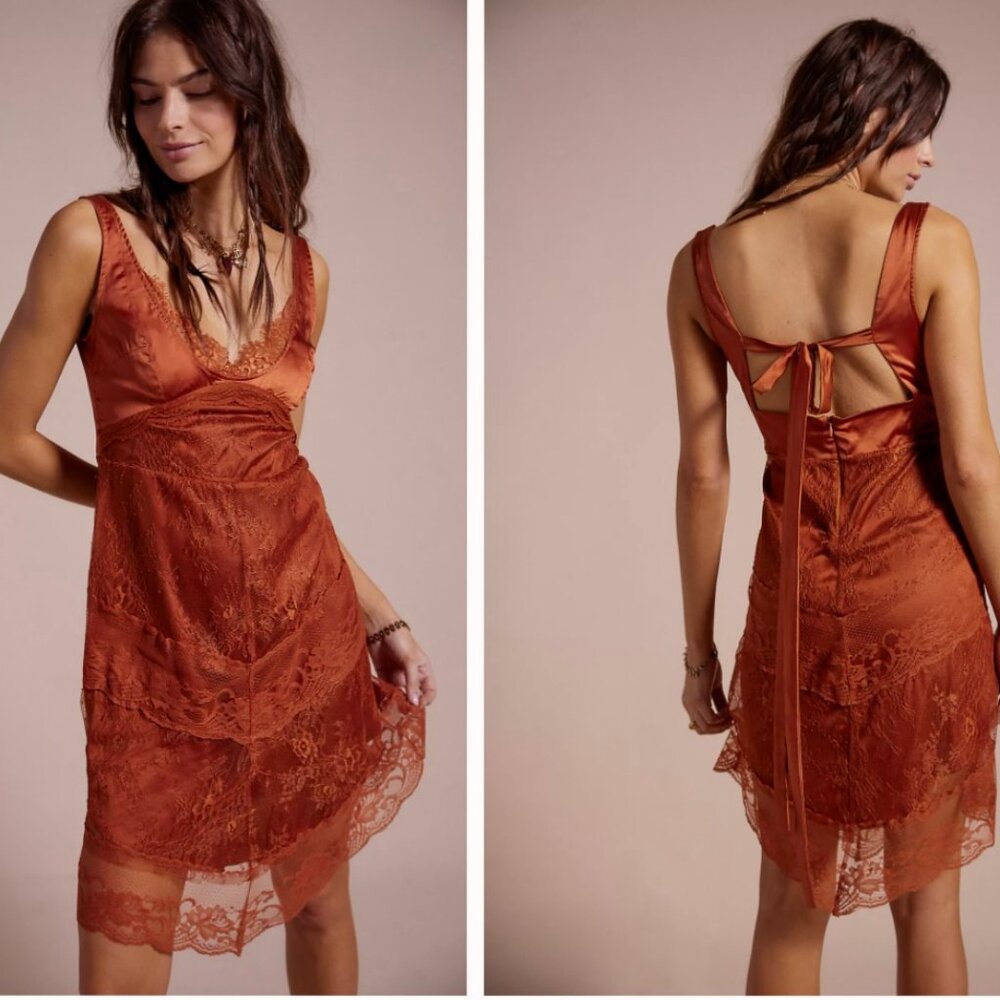 NWT Free People Nigel Preston Angelina Rust Midi Slip Dress